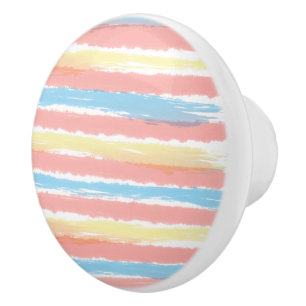 Sky Blue Coral Yellow Watercolor Stripes Ceramic Knob