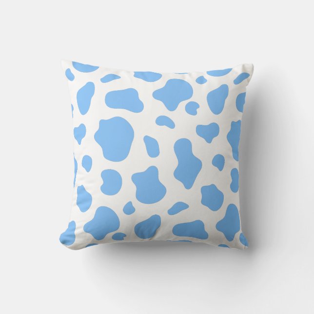 Sky Blue Cow Print Decorative Pillow (Front)