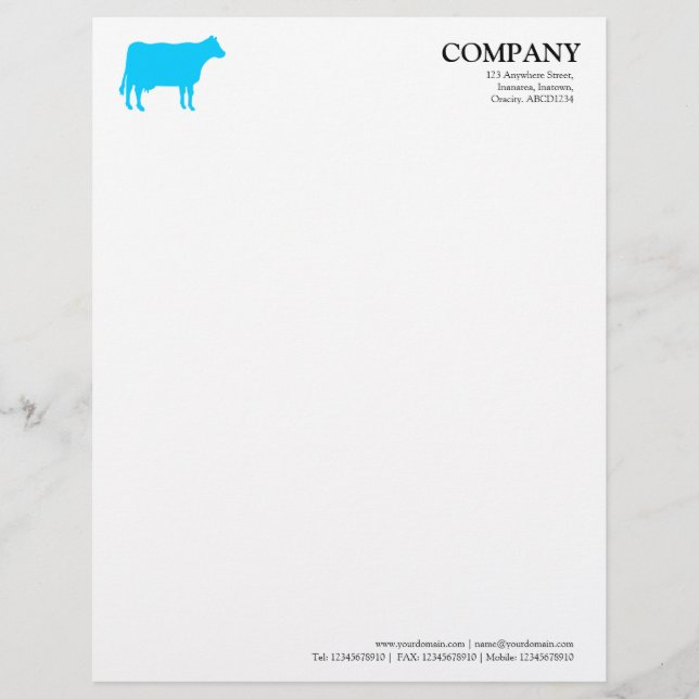 Sky Blue Cow - White Customised Letterhead (Front)