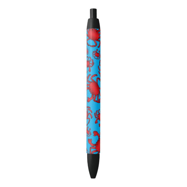 Sky blue crab pattern black ink pen (Front Vertical)