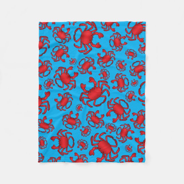 Sky blue crab pattern fleece blanket (Front)