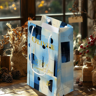 Sky Blue & Cream Tranquil Geometric Contemporary Small Gift Bag