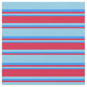 Sky Blue, Crimson & Blue Coloured Lines Pattern Fabric