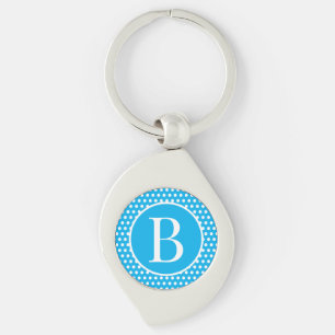 Sky Blue Custom initial letter Polka Dot  Key Ring