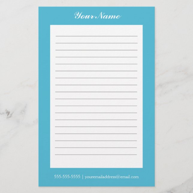 Sky Blue Customisable Lined Stationery (Front)