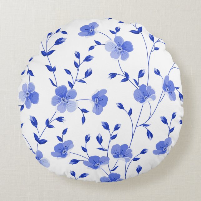   Sky Blue  Daisy  Floral    Round Cushion (Front)