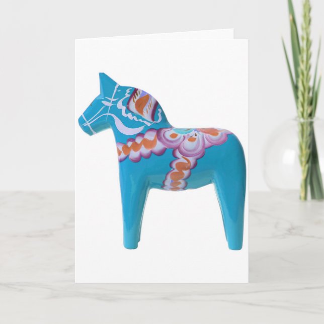 Sky Blue Dala Horse Holiday Card (Front)