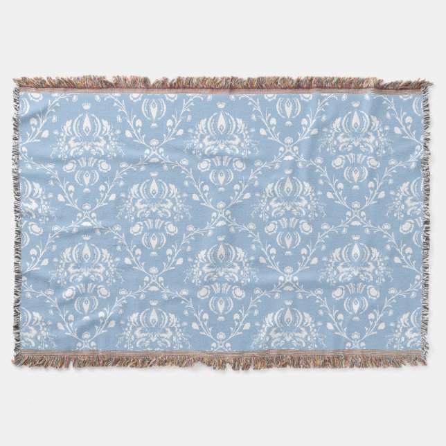 Sky Blue Damask Throw Blanket (Front)