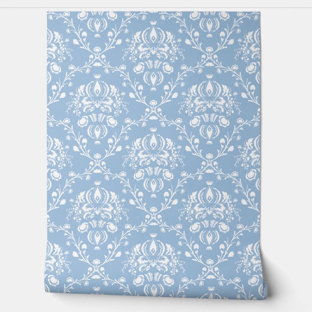 Sky Blue Damask Wallpaper (Unrolling)