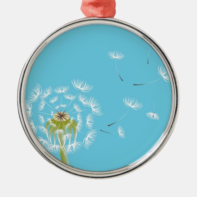 Sky Blue dandelion floral nature Metal Tree Decoration (Front)