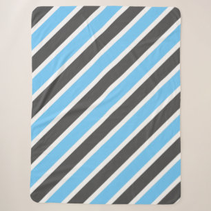 Sky Blue & Dark Grey Stripes Sherpa Blanket