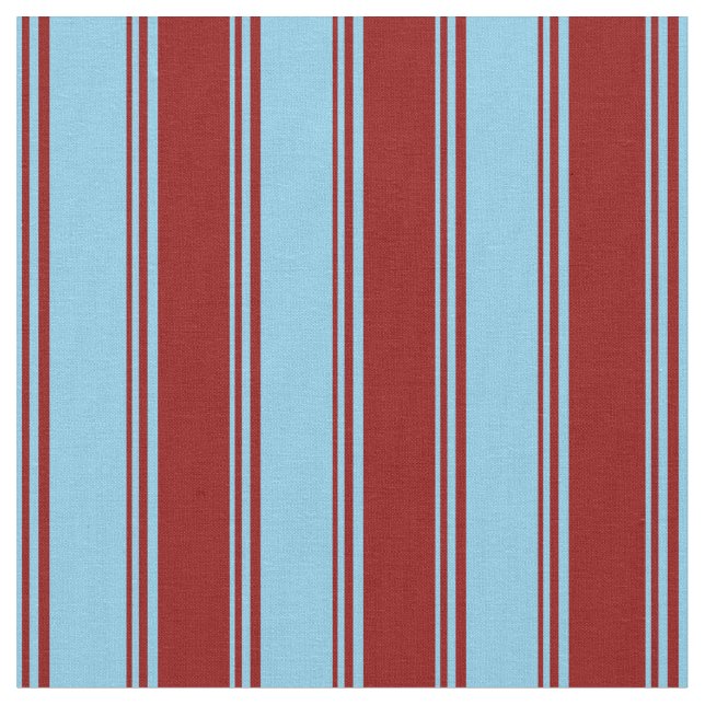 Sky Blue & Dark Red Coloured Stripes Pattern Fabric (Close Up)