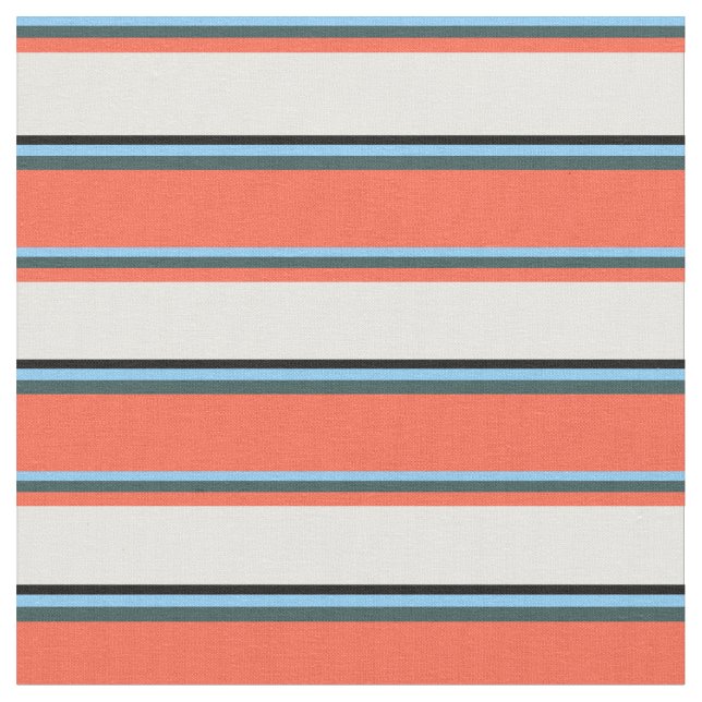 Sky Blue, Dark Slate Grey, Red, Mint Cream & Black Fabric (Close Up)