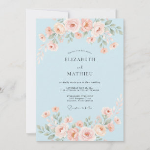Sky Blue Delicate Blossom Wedding Invitation
