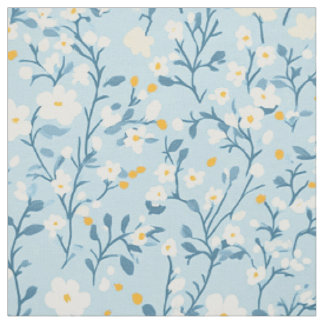 Sky Blue Delicate Botanical Vine Pattern Fabric
