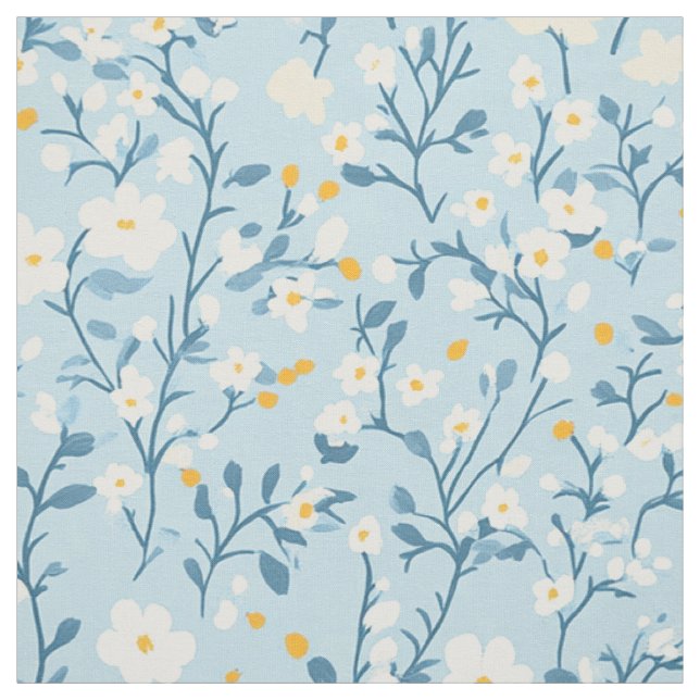 Sky Blue Delicate Botanical Vine Pattern Fabric (Swatch)