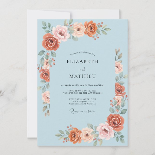 Sky Blue Delicate Terracotta Wedding Invitation (Front)
