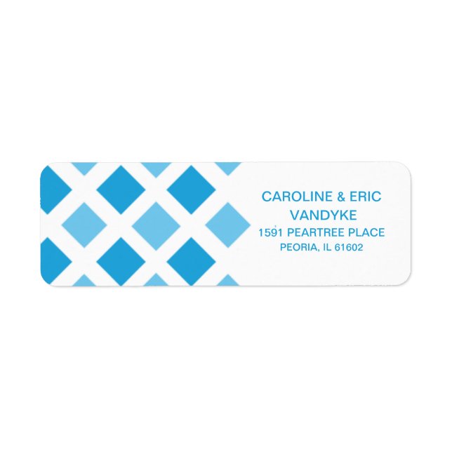 Sky Blue Diamond Check Custom Personalised Return Address Label (Front)