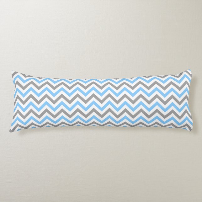 Sky Blue, Dk Grey Wht Large Chevron ZigZag Pattern Body Cushion (Front)