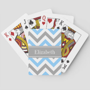 Sky Blue Dk Grey Wht LG Chevron Grey Name Monogram Playing Cards