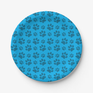 Sky blue dog paw print pattern paper plate