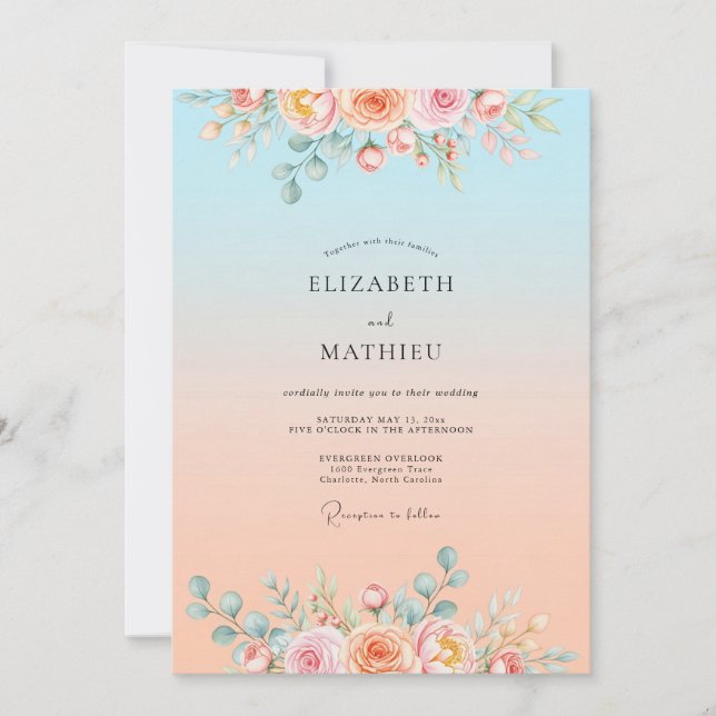 Sky Blue Dreamy Sunset Wedding Invitation (Front)