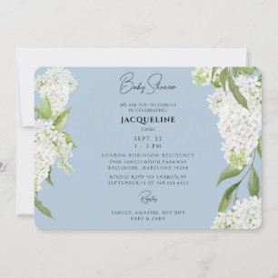 Sky Blue Dripping White Hydrangeas Baby Shower  Invitation