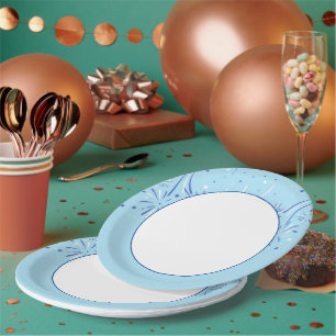 Sky Blue Edge with Minimalist Fireworks Design Paper Plate