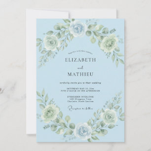 Sky Blue Elegant Blossom Wedding Invitation