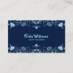 Sky-blue elegant flowers border business card