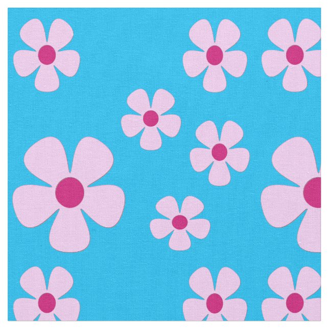 Sky Blue Fabric with Pink Flowers (Close Up)