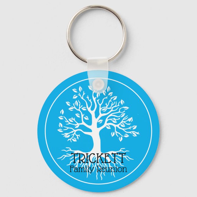 Sky Blue Family Reunion Family Tree  Key Ring (Front)