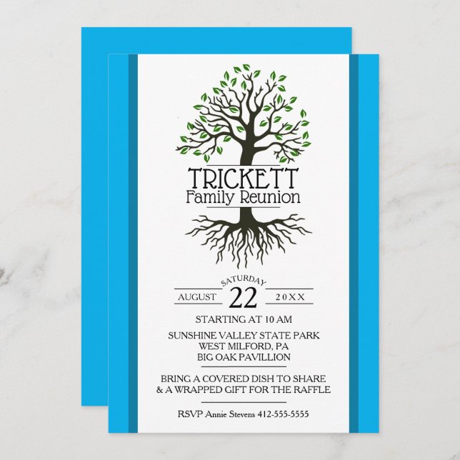 Sky Blue Family Tree Family Reunion Invitation (Front/Back)