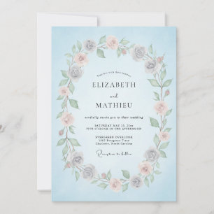 Sky Blue Floral Blossom Romance Wedding Invitation