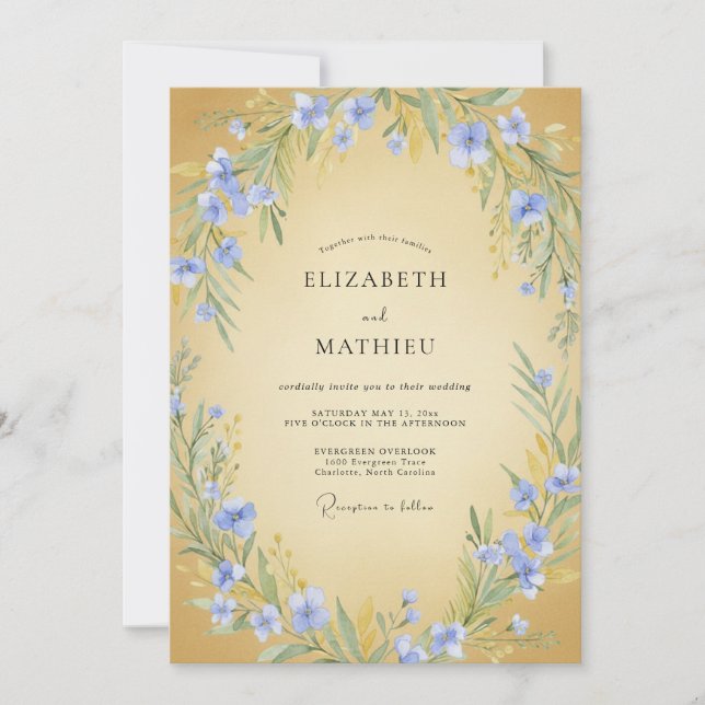 Sky Blue Floral Botanical Wedding Invitation (Front)