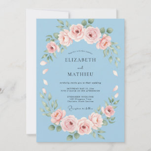 Sky Blue Floral Garland Wedding Invitation