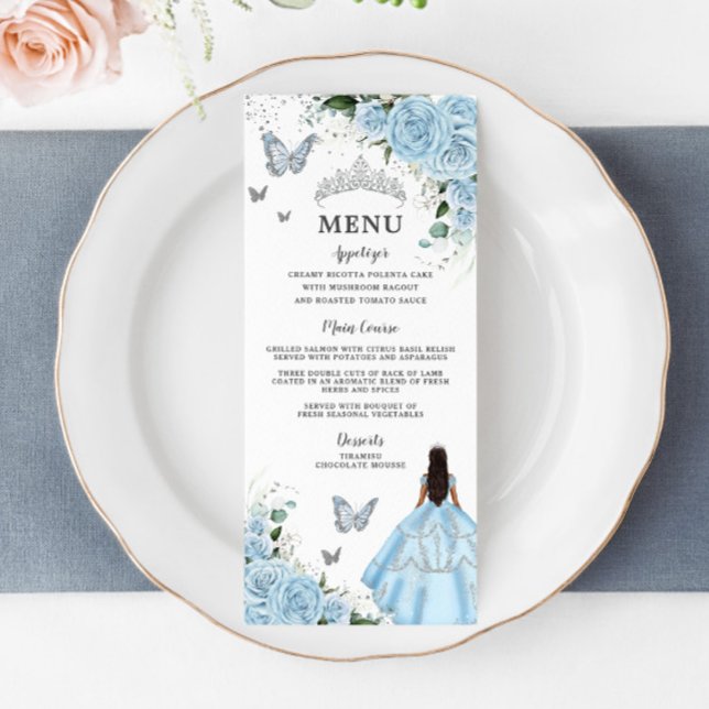 Sky Blue Floral Princess Dress Quinceañera Menu (Creator Uploaded)