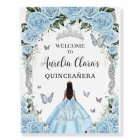 Sky Blue Floral Princess Dress Silver Quinceañera