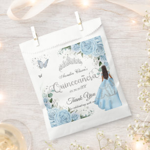 Sky Blue Floral Princess Dress Silver Quinceañera Favour Bag