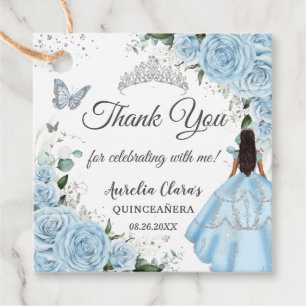 Sky Blue Floral Princess Dress Silver Quinceañera Favour Tags