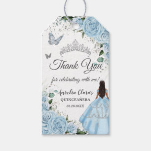 Sky Blue Floral Princess Dress Silver Quinceañera Gift Tags