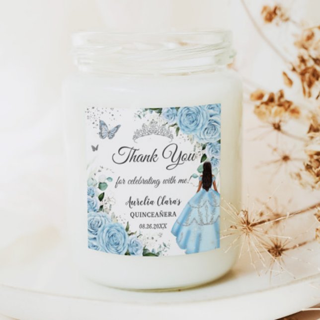 Sky Blue Floral Princess Dress Silver Quinceañera Square Sticker (Creator Uploaded)