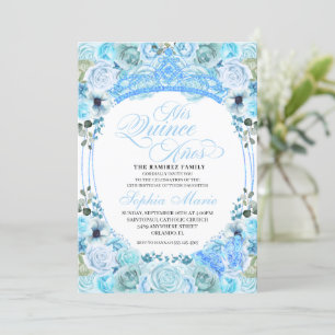 Sky Blue Floral Quinceanera Birthday Invitation