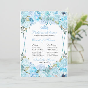 Sky Blue Floral Quinceanera Court of Honour Invitation