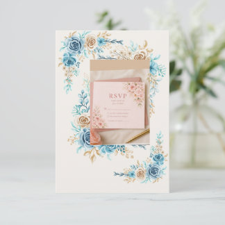 Sky Blue Floral RSVP Card Elegant Wedding Response