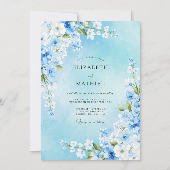 Sky Blue Floral Spring Wedding Invitation (Front)