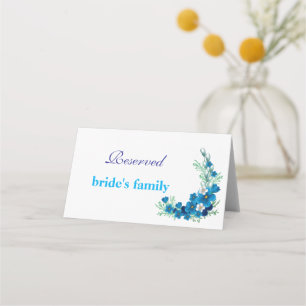 Sky Blue Floral Wedding Folded Place Card