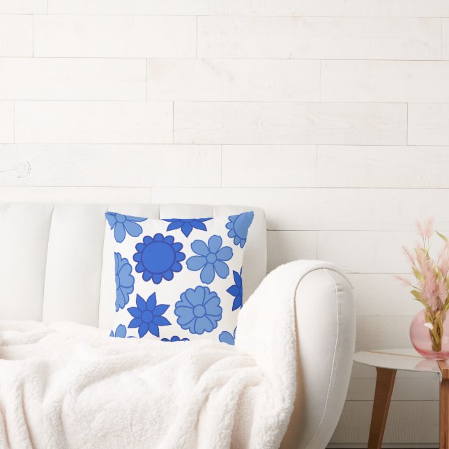Sky Blue Flower Design Throw Pillow (Couch)