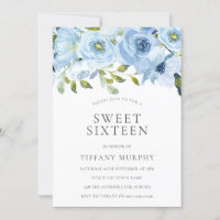 Sky Blue Flowers Sweet 16 Birthday Party