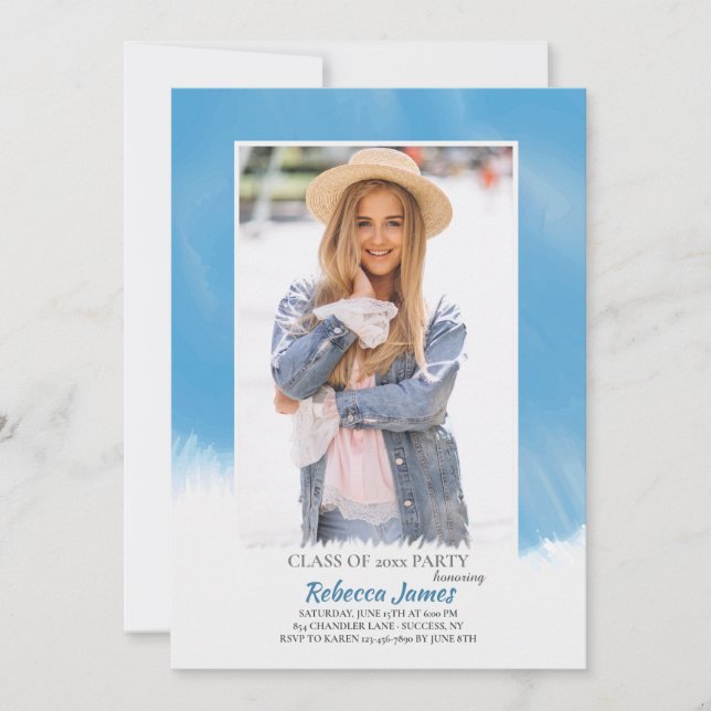 Sky Blue Frame Graduation Invitation (Front)